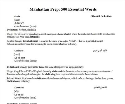 ترجمه لغات ضروری منهتن (Manhattan) برای GRE