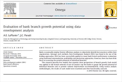 مقاله ترجمه شده ارزیابی پتانسیل رشد شعبه بانک با استفاده از تحلیل  پوششی داده ها